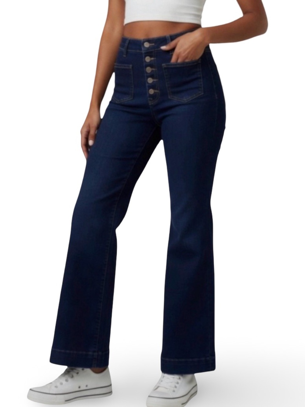 Nanette Lepore Jolie Super High Rise Button Fly Flare Jeans Blue 10 NWT